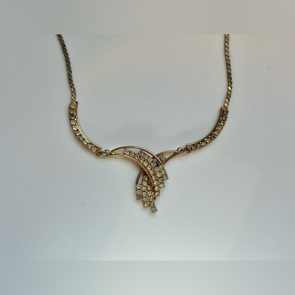 Vintage Gold Tone Rhinestone Statement Necklace Bridal Coquette Glam Choker 17in - Picture 16 of 16